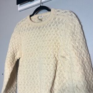 Vintage Sweater Cream Cable Knit Shetland Wool Size Small Crewneck Unisex